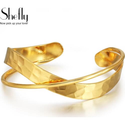 2020 Womens Gold Color Adjustable Cuff Bangles Cross Metal Irregular Hand Jewelry Wedding Party Gifts Joyas de mujer