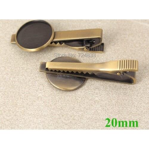 1pc Blank Tie clip Bases bar w/ 20mm Inner Round bezel pads Settings Mens Tie Clips Clasps Findings Crafts Brushed Bronze tone
