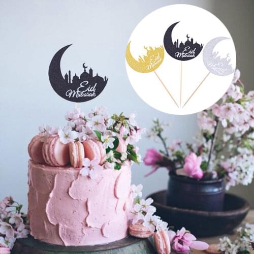 10/20Pcs Glitter Gold Silver Black Moon Shape EID Mubarak Cake Topper Islamic Muslim al-Fitr Eid Ramadan Decor Party Supplies