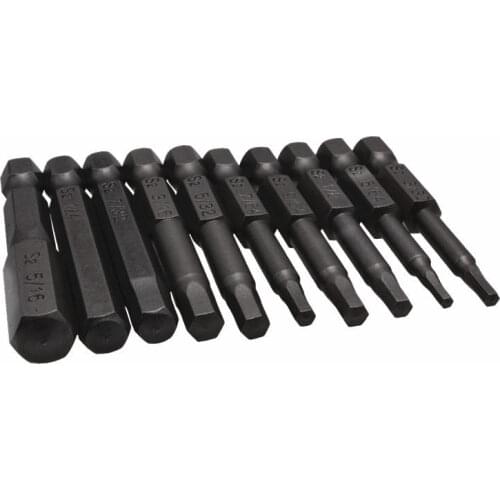 10pcs 1/4" 50mm Hex Screwdriver Bit Set 5/64-5/16 Black Magnetic Electric Drill Bits Hexagonal S2 Screwdrivers Power Driver Tool