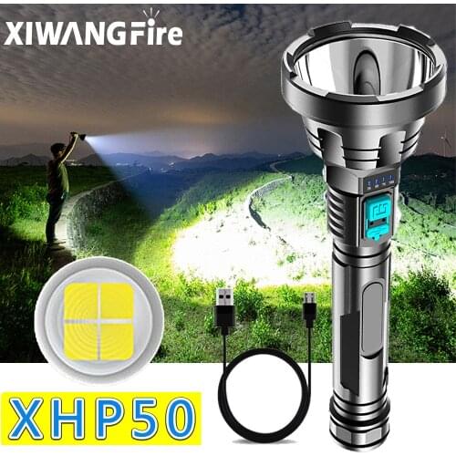2021 New Style XHP50 LED Strong Light Flashlight USB Rechargeable Torch Lighter Tactical Flashlamp Built-in Battery Light