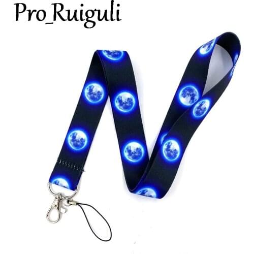 30pcs Full Moon Earth Night Sky Space Light Creative Art Key Chain webbings ribbons Neck Strap for Phone Keys ID Card Cartoon