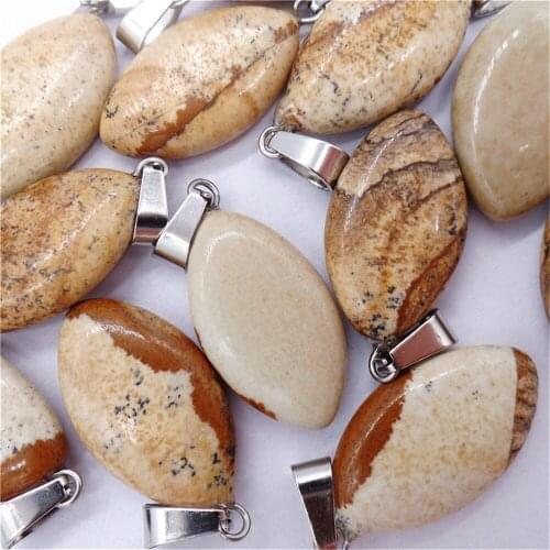 50Pcs 28x15x6mm Wholesale Natural Brown Picture Jasper Oval Pendant Bead DIY Jewelry Accessories Earrings S554