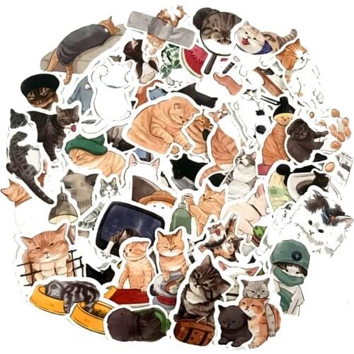 54pcs Cute Cat Stickers For Notebooks Stationery Diary Scrapbooking Material Personalized Sticker Aesthetic Craft Supplies