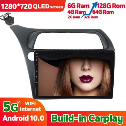 9" 2.5D Screen Car Multimedia Video Player For Honda Civic Hatchback 2006 - 2011 Radio Dashboard Stereo GPS Android 10 2Din DVR