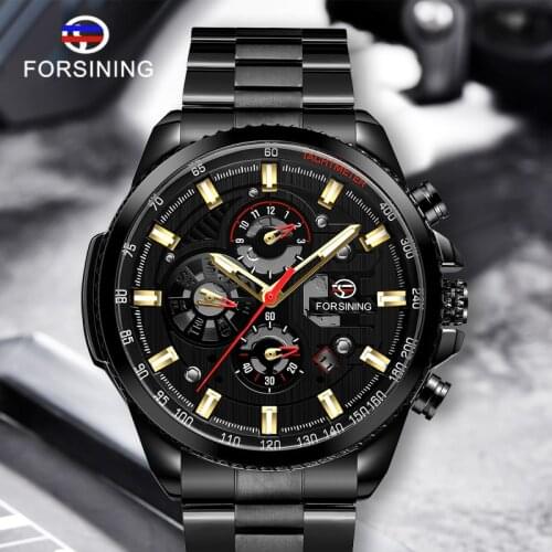 FORSINING Brand Luxury Men Watches Mechanical Automatic Blue Watch Men 30M Waterproof Casual Business luminous Wristwatch