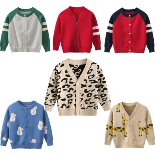 27kids Korean childrens clothing autumn and winter new sweater coat 2-10 years old boys' cotton knitted jacket cartoon pattern