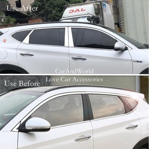 For Hyundai Tucson 2005-2019 Stainless Steel Car Door Window Pillar B/C Post Column Cover Trims Sticker External Accessories
