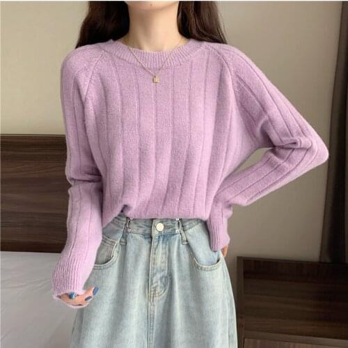 Ficlic Popular womens round neck with loose sweater in winter