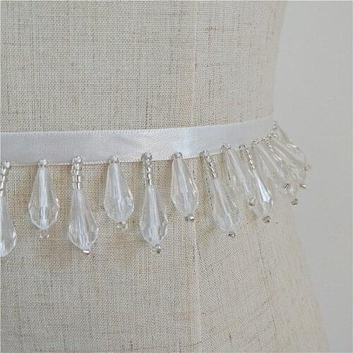 Crystal pendant rhinestone Beaded Lace Trim Mesh Fabric Paillette Lace Beaded Pearl Trims Ribbon Braid Lace Appliques