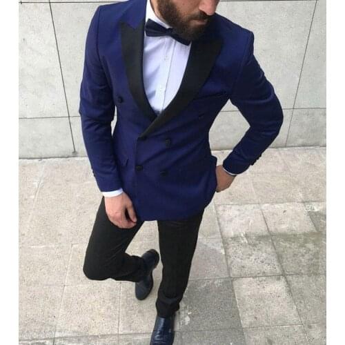 Custom Made Groomsmen Groom Tuxedos Peak Black Lapel Men Suits 2 Pieces Wedding Best Man Bridegroom ( Jacket+Pants+Tie )C608