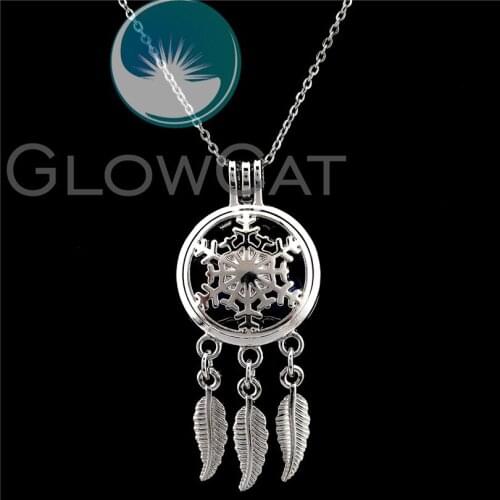 K784 Winter Snowflake Dream Catcher Beads Cage Essential Oil Diffuser Aroma Stone Pearl Cage Locket Necklace Girl Friend Gift