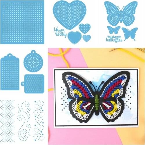 Stitch It Collection Metal Cutting Dies Love Heart Circle Square Matrix Lace Border Tag Label Butterflies Pattern DIY Craft