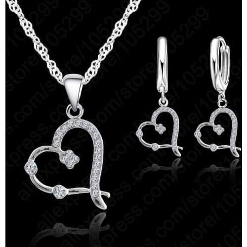 New Arrival 925 Sterling Silver Austrian Crystal Jewelry Set Necklace Earrings Elements Wedding Jewelry Set Fast Shipping