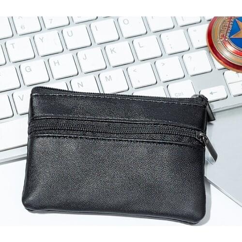Men Women Leather Coin Purse Wallet Card Coin Key Storage Case Soft Holder Zip Black Mini Coin Bags Pouch Bag Zipper Pouch