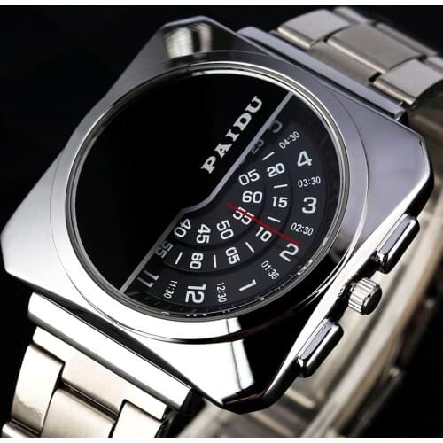 PAIDU Semicircle Design Quartz Watch Mens Unique Turntable Square Top Luxury Full Steel Watch Ladies Wristwatch Male Clock reloj