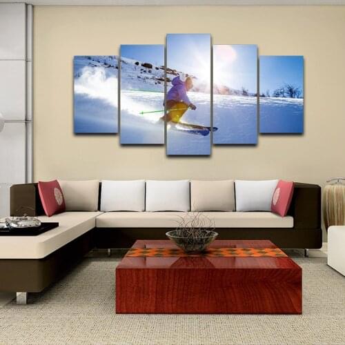 Modular Decoration Framework Living Room Posters 5 Panel Sports Ski On Canvas Art Home HD Printed Modern Painting