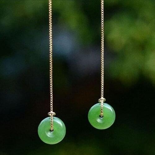 New Silver Natural Hetian Jasper ear line Chinese style retro elegant fresh minority design charm womens brand jewelry