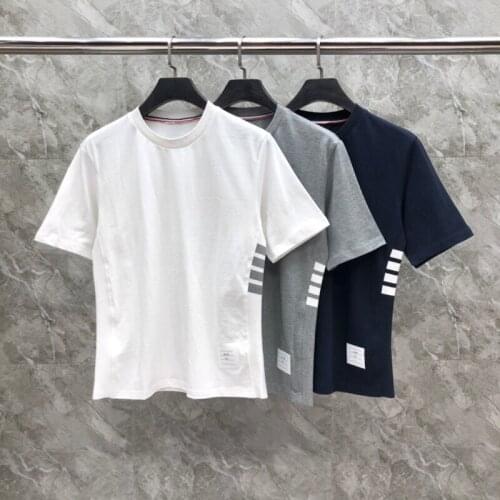 2021 New Fashion TB THOM Brand T-Shirt Men Women Short Sleeve Casual Clothing Loose Solid Striped Summer O-neck Cotton Shirts