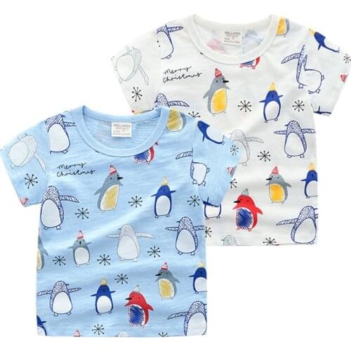 New 2021 Kids Boys T Shirts Cartoon Penguin Print Short Sleeve T-Shirt Cotton Baby Boys Summer Casual O-neck Tops Clothing