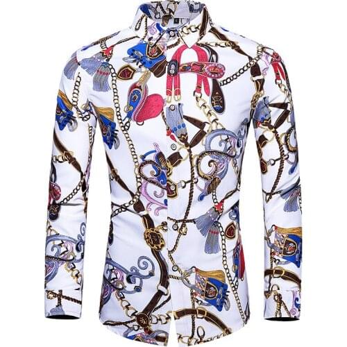 2021 Autumn New Plus Size Slim Long Sleeved Shirt Casual Lapel Street Style Retro Printing Men Shirt Free Shipping Size M-7xl