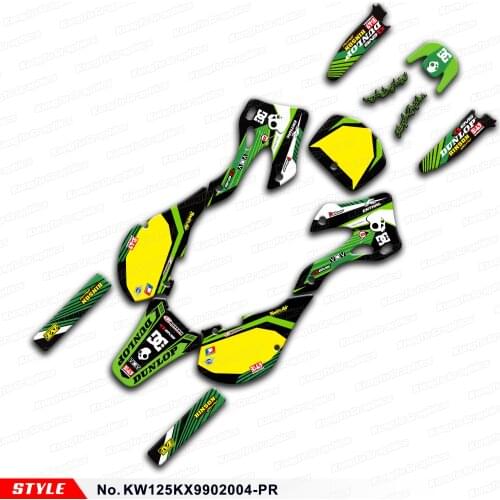 Aftermarket Custom Stickers Motocross Decals Vinyl Wraps Kit for KX125 KX250 1999 2000 to 2002, Style No.KW125KX9902004-PR