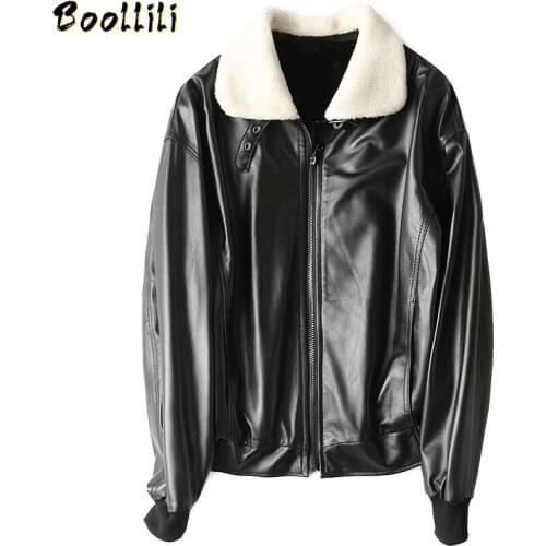 Boollili Spring Autumn Womens Fur Coat Real Genuine Leather Jacket Women Clothes 2020 Wool Fur Collar Korean Sheepskin Coat