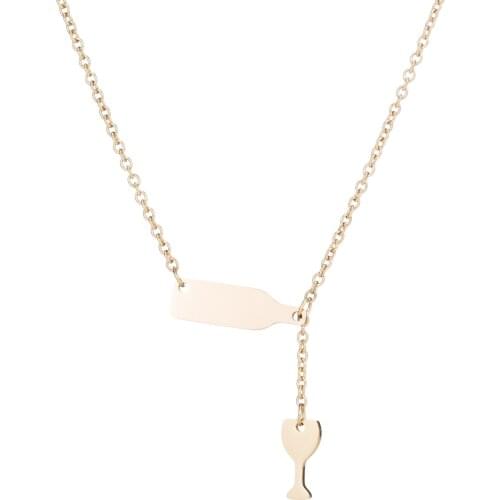 AsJerlya Party Jewelry Red Wine & Cup Love Wine Women Bottle Glass Chain Charm stainless steel Necklaces Pendant Jewelry