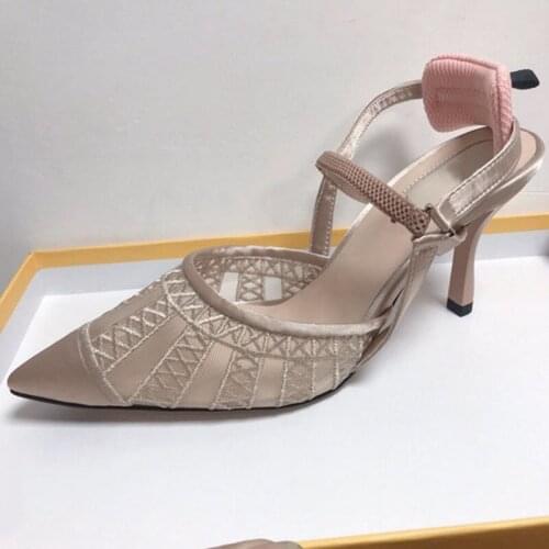 Fishnet Hollow Poined Toe High Heel Sandals Women Lace Ankle Strap 2021 Summer Sexy Party Shoes Mujer Office Ladies Sandals