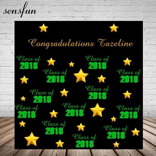 Sensfun Step And Repeat Graduation Party Photography Backdrop Gold Stars Green 2018 Black Backgrounds For Photo Studio Vinyl