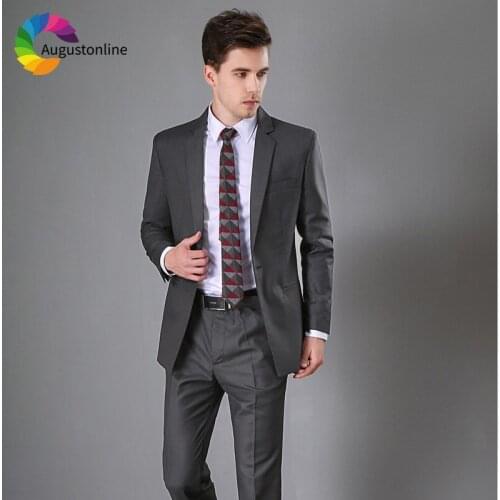 Grey Business Men Suits For Wedding 2019 Slim Fit Groom Costume Prom Formal Tuxedo Best Man Blazer Traje Hombre Jacket+Pants