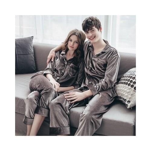 Spring Autumn Version Velvet Long Sleeve Couple Pajamas Sets Womens Nightwear Plus Size Cardigan Warm Home Suit Sexy Sleepwear