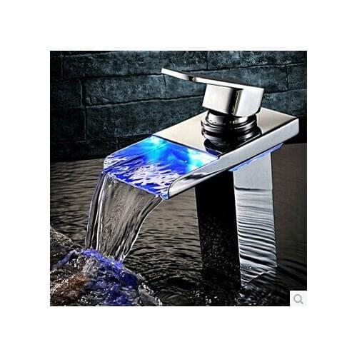 Led light faucet water tap led tap 3 color changing waterfall led basin mixer sink tap bathroom mixer water square faucet