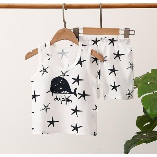 Unisex 9M-6T Sleeveless Set Childrens Clothing Sets Kids Boys Sleepwear Cotton Summer Vest Suits Baby Girls Toddler Clothes Set