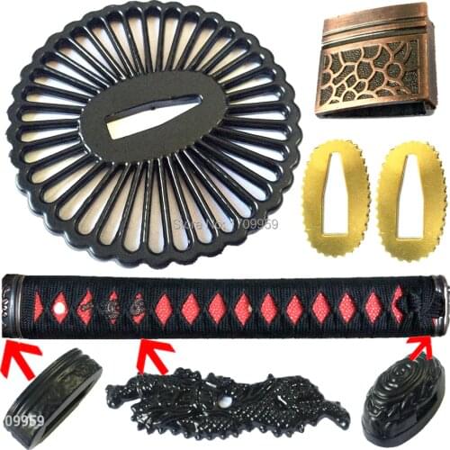 Handmade Japan Sword DIY Accessory Iron Hand Guard for Katana/Wakizashi/Tanto Set Tsuba+Menuki+Fuchi+Kashira+Handle+Habaki+Seppa