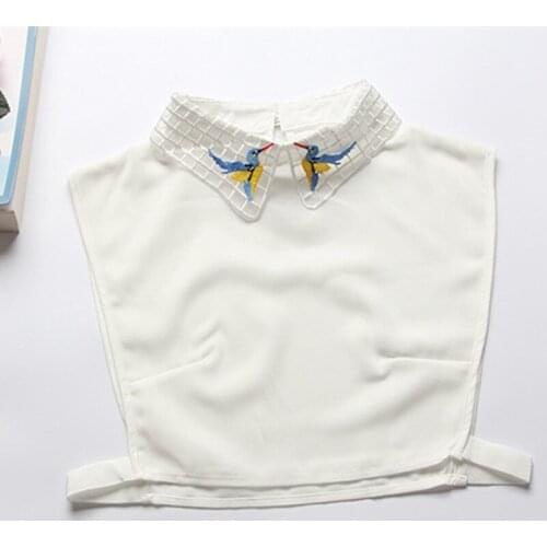 YSMILE Y Women Fashion Plaid Embroidery Bird Fake Collar All Match Sweet Remove Shirt Blouse Decoration Accessories For Female