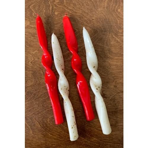 Mysterious Home 4 Pcs Set Red-Cream Gold Glitter Detailed Twist Knot Candlestick Candle