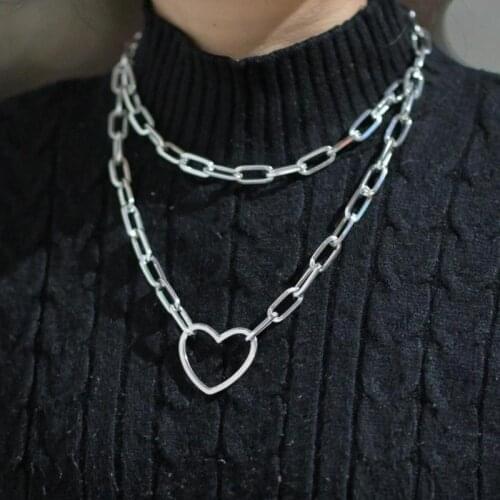 Fashion Multi Layer Heart Pendants Necklaces For Women Metal Double Chain Necklace New Design Choker Necklaces Girl Jewelry Gift
