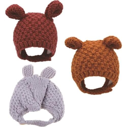 Winter Warm Baby Beanie Cap Ear Protection Knitted Solid Color Hat for Kids Children Girls Boys G99C