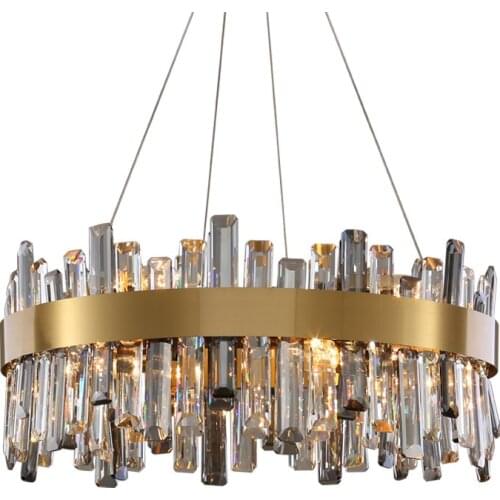 Gold Stainless Steel Chandeliers Light High Quarilty K9 Crystal Lamps Round Indoor Decoration Hang Lighting Fixture E14 LED Lamp