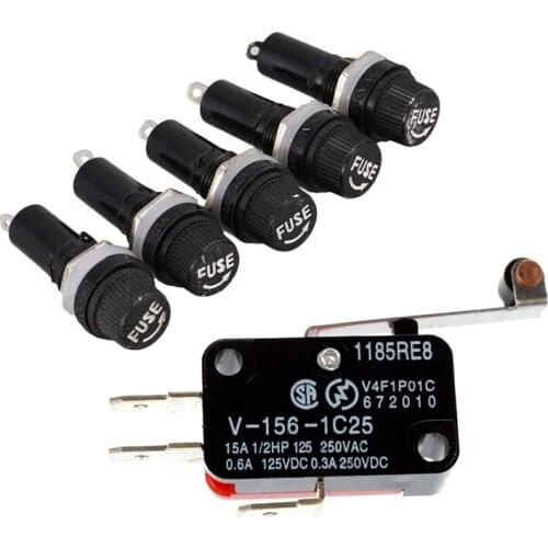 1 Pcs Mini Limit Switch Long Hinge & 5 Pcs AC 125V 15A 6 X 30Mm Panel Mount Fuse Holder