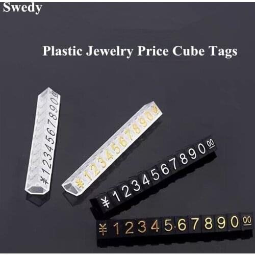 10 Sets 4x6mm Plastic Cubes Price Display Tags Adjustable Euro Dollar Jewelry Price Tags Number Stand Frame Label Shop