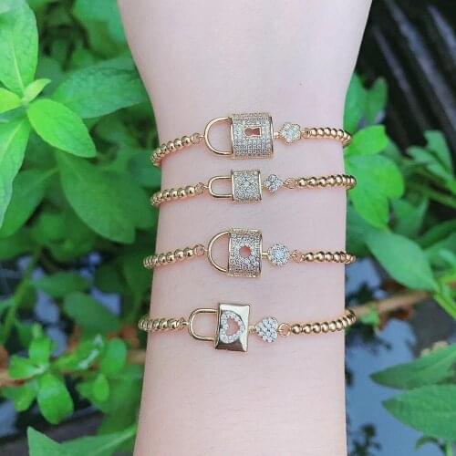 10PCS, Mix Key lock micro pave cz zircon cubic zirconia Bracelet Adjustable gold plated Charm Snake Chain