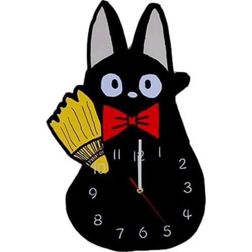 16" Anime Kikis Delivery Service Black Cat Wall Clock Home Room Decor Creative 3D Wood Clock Gift
