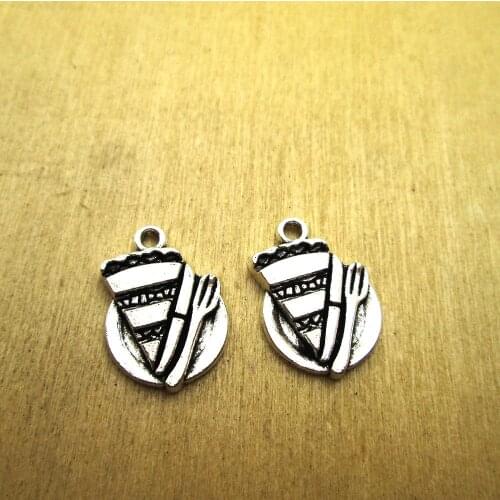 20pcs 21x14mm Piece of Pie on Plate charms Fork charm pendants DIY necklace/ bracelets charms antique silver tone