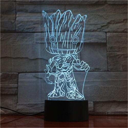 Cute Large Eye Groot Baby Tree Model 3D USB LED Night Light Colorful Mood Acrylic 3D Table Lamp Children Kids Toys Gift 1717