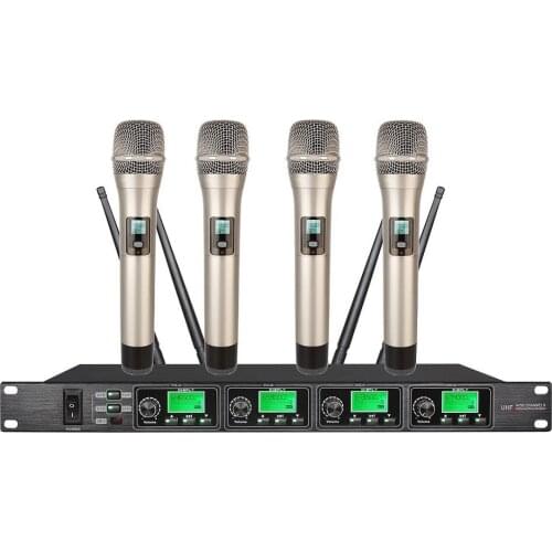 4 Metal Handheld Microphones UHF Wireless System Professional Dynamic Kapaoke Mikrofon Microphone For Church Stage Meeting KTV