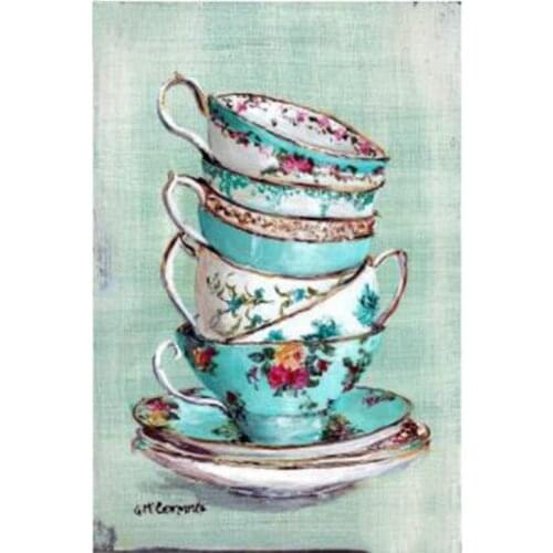 5D DIY Diamond Painting Full Square Diamond Embroidery Cross Stitch Tea Cups Picture of Rhinestones Mosaic Home Decor GJ410