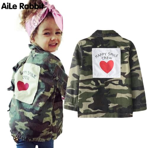 AiLe Rabbit 2018 Girls Autumn Jacket INS Hot Camouflage Jacket Long sleeve back love letter stickers fashion Brother Sister coat