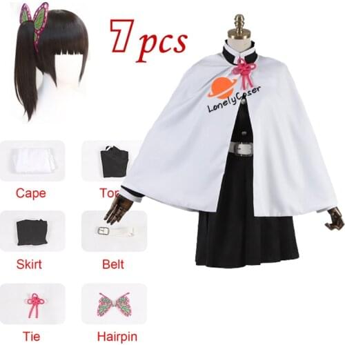 Anime Demon Slayer Cosplay Costume Tsuyuri Kanawo Wig Cloack Top Skirt Headwear Belt Halloween Christmas Party Uniform Girls